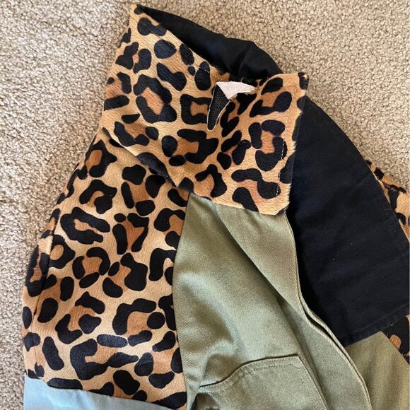 KSubi Green, Denim, & Leopard Leather Jacket / Trench Coat size XS - Picture 9 of 10